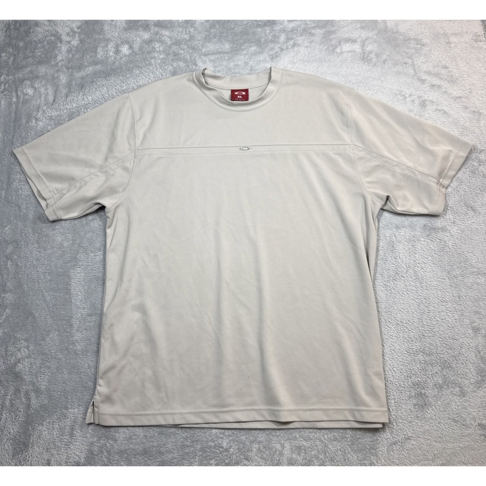 Vintage Oakley Center Logo Shirt Men XL Beige Tan Y2K Red Tag